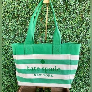 Kate Spade Jett Large Tote | Green Beach Time Stripe | Embroidered Logo | NWT